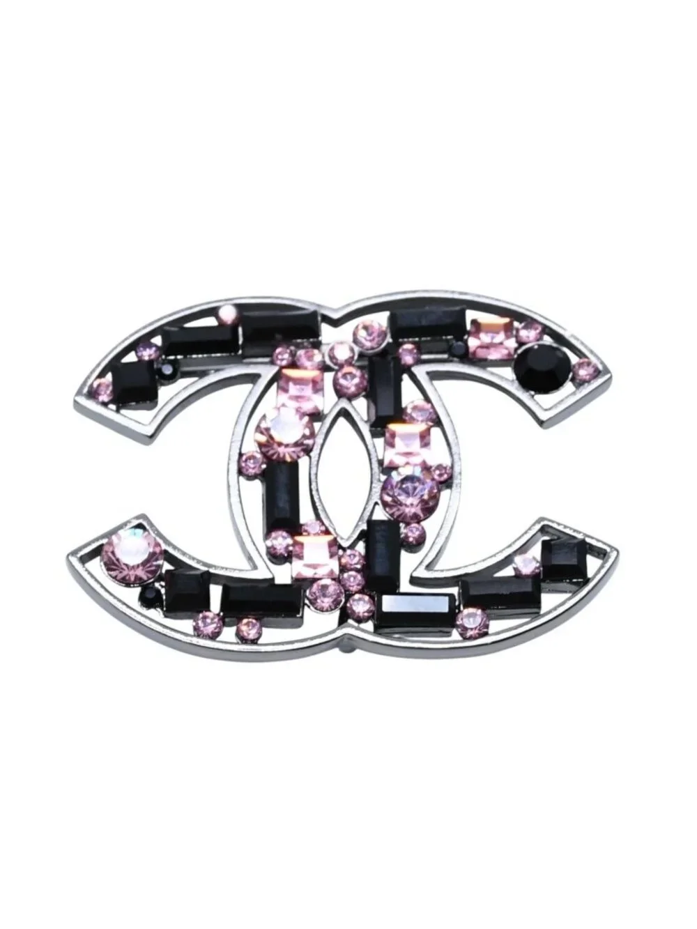 Chanel CC Logo Bijou Brooch Rhinestone Pink Black 03 AW